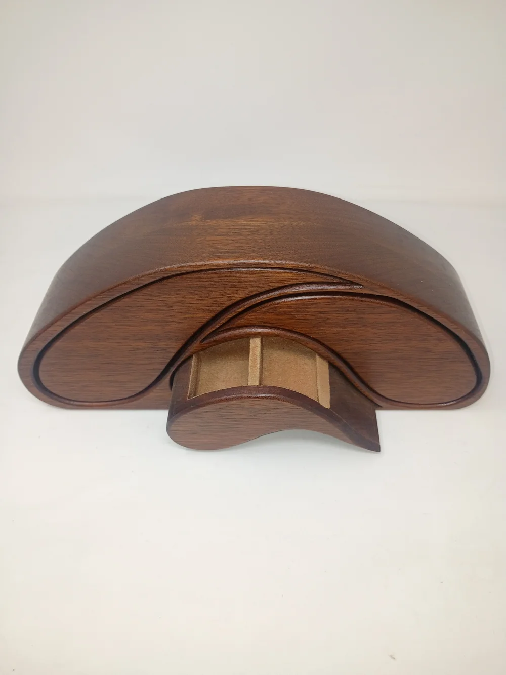 Vintage Hand-Carved Bandsaw Wooden 3-Drawer Teardrop Jewelry Box–Keepsake